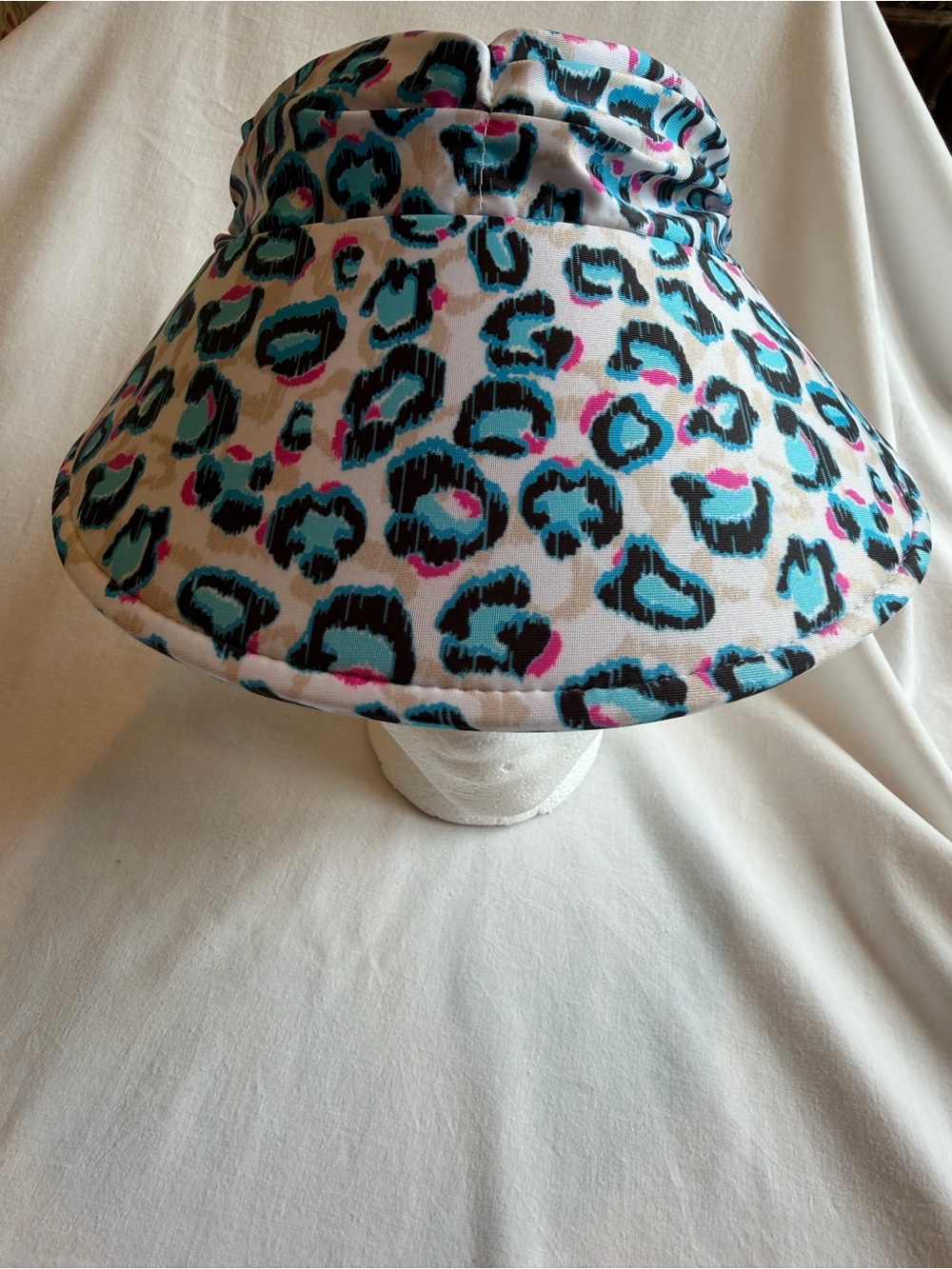 Reversible Leopard Print Sun Visor Hat in Teal, Pink and Black